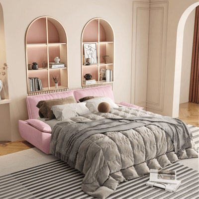 73.2" Queen Pull Out Sofa Bed,3-In-1 Convertible Sleeper Sofa,Multi-Functional Velvet Loveseat Bed