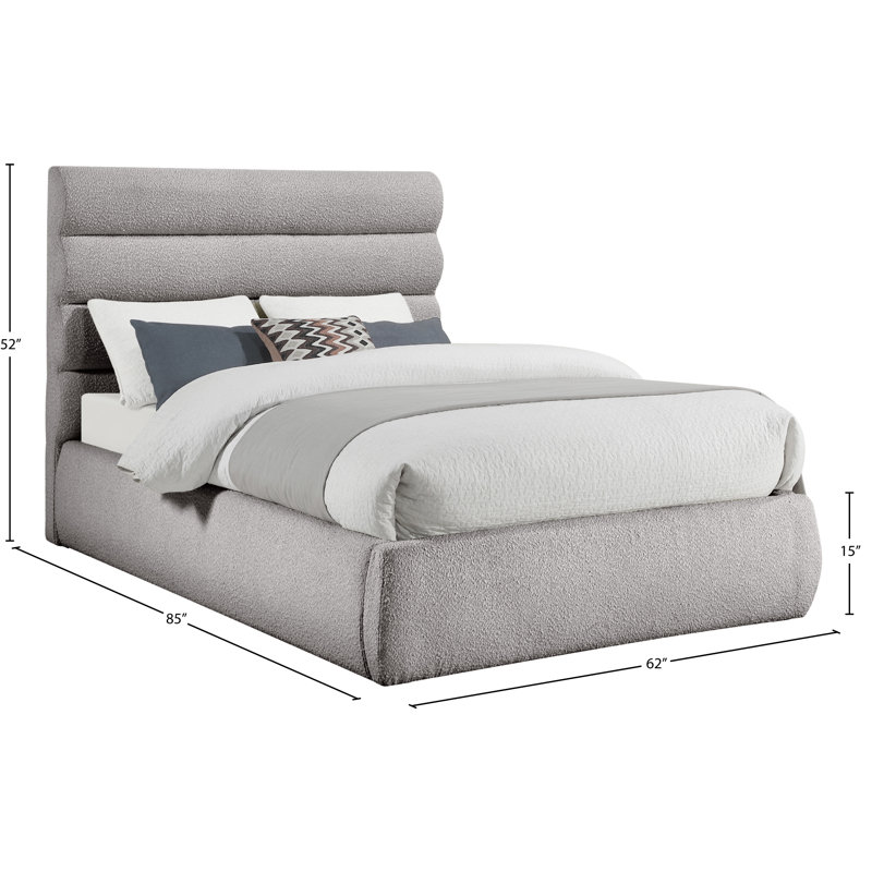 Lit en tissu Adam Boucle, Double, Tissu frisé taupe