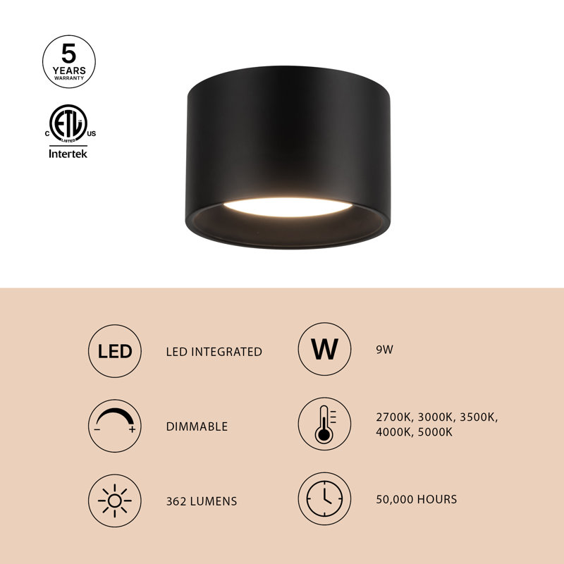 Uma 6-in Black dimmable LED Semi-Flush Mount, White