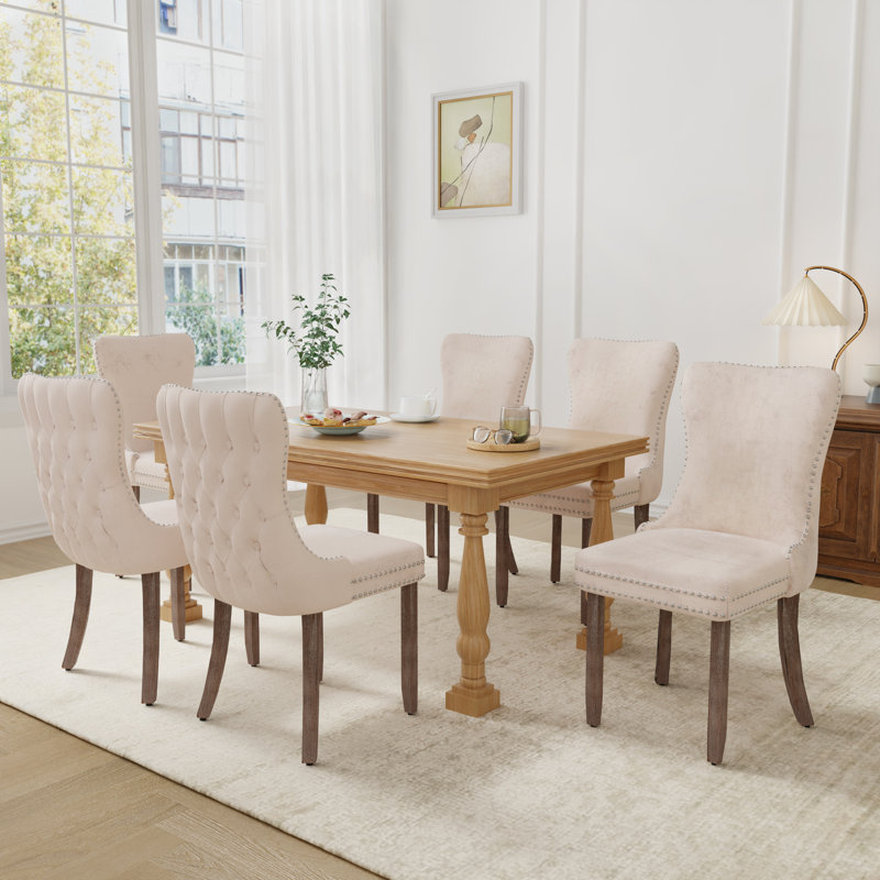 Ensemble de 8 chaises de salle à manger rembourrées en velours, 6, Beige