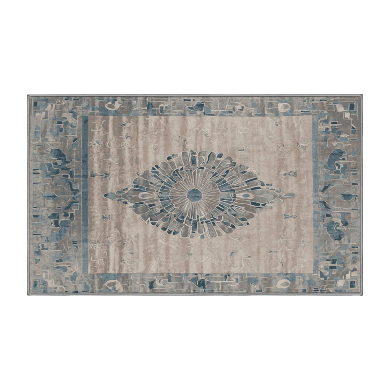 Machine Washable Gray Area Rug, Rectangle 5' x 8'