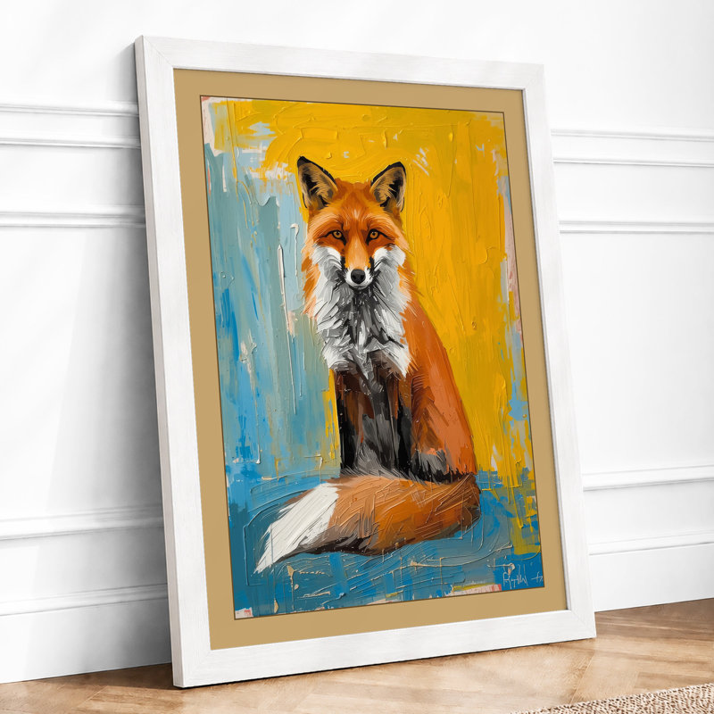 Contemplative Fox Modern - Framed Print, A2 - 59.4 x 42.0 cm, White