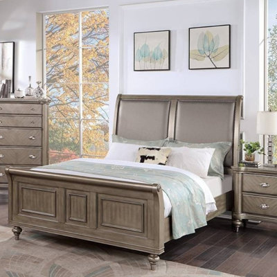 Mobilier de chambre à coucher à tête de lit à deux panneaux de style moderne et luxueux avec finition argentée antique