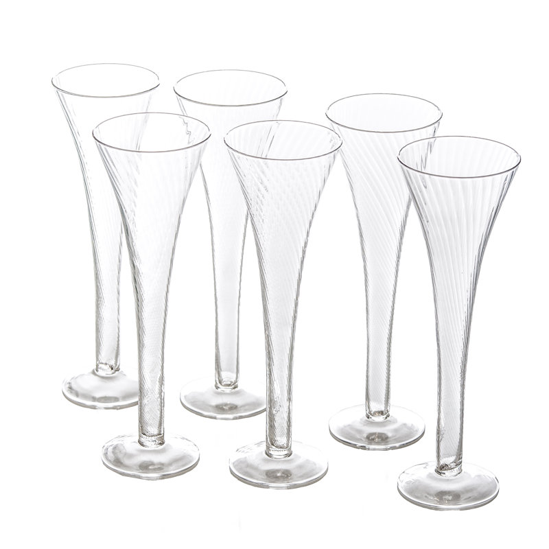 Handmade Clear Glass 6oz Curved Champagne Flute Set
