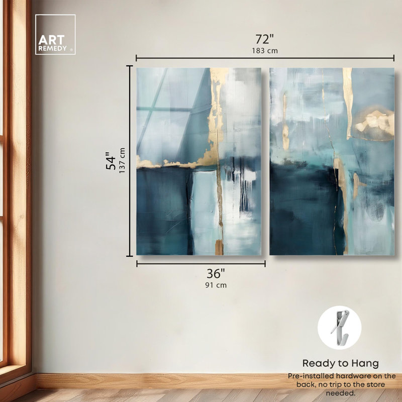 «Gilded Blue Luxe Blue Art», ensemble de 2 panneaux imprimés sur acrylique , H 54 po x l 72 po