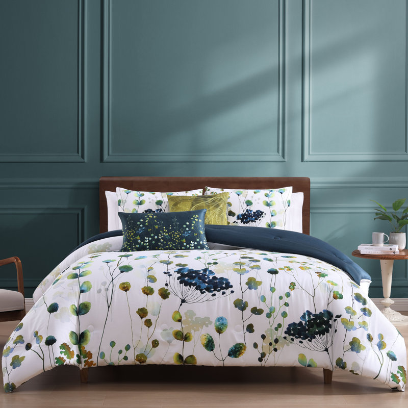 Bebejan Abstract Vines 5 Piece Reversible Comforter Set, Queen Comforter + 4 Additional Pieces