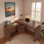 Bureau moderne en forme de L avec 3 tiroirs et bureau pivotant à 360 ° en bois
