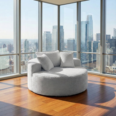 Boneless Oversized Round Chair Lounge Chaise Indoor, Upholstered Corduroy Deep Seat Cloud Large Circle Sofa Chair, No Assembly Required, Fluffy Modern Sleeper Sofa Bed for Reading, Living Room, Bedroom