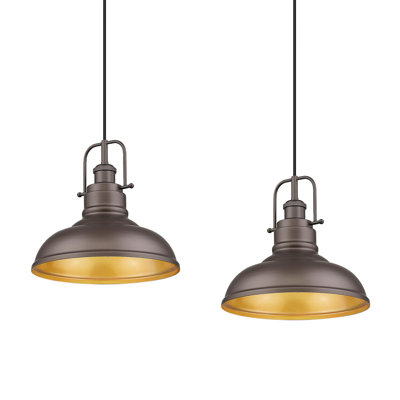 Ensemble de 2 luminaires suspendus en forme de dôme à 1 lumière industrielle en bronze huilé