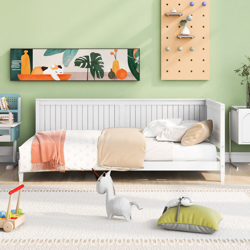 Lit de jour simple en bois / blanc - Design classique avec accoudoirs et polyvalent pour la décoration de la maison, Twin