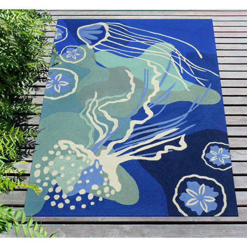 Tapis bleu crocheté à la main Vogt, Rectangle 3 pi 6 po x 3 pi