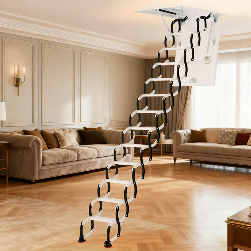 Échelle de grenier pliante 12 marches escamotable pour escalier de plafond mezzanine robuste 660 lb
