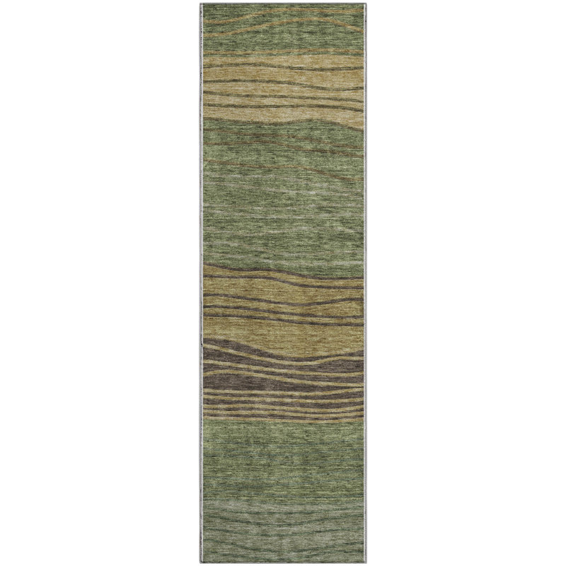 Premium Machine Washable Tweedy Olive Rug, Runner 2'3" x 7'6"
