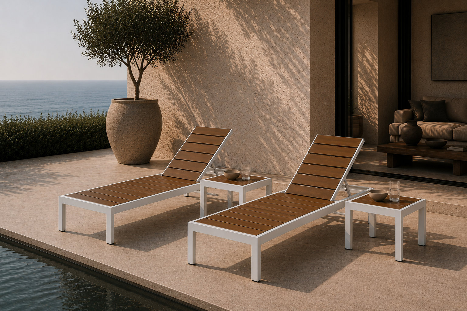 Devan 26" Patio Chaise Lounge Set, Brown/White