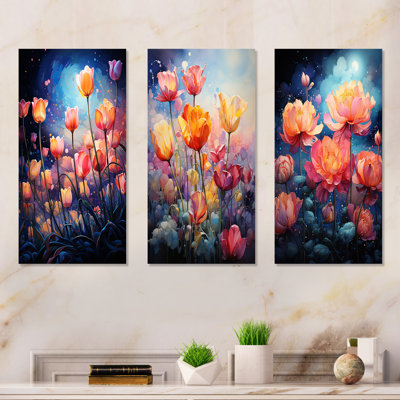 Ensemble de 3 tulipes célestes multicolores la nuit - Tulipes