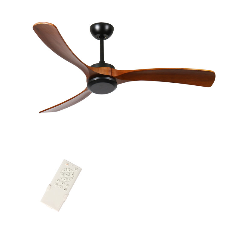 Wood Ceiling Fan No Light With Remote Control, Low Profile Ceiling Fan Without Light,Noiseless Reversible Dc Motor With Timer