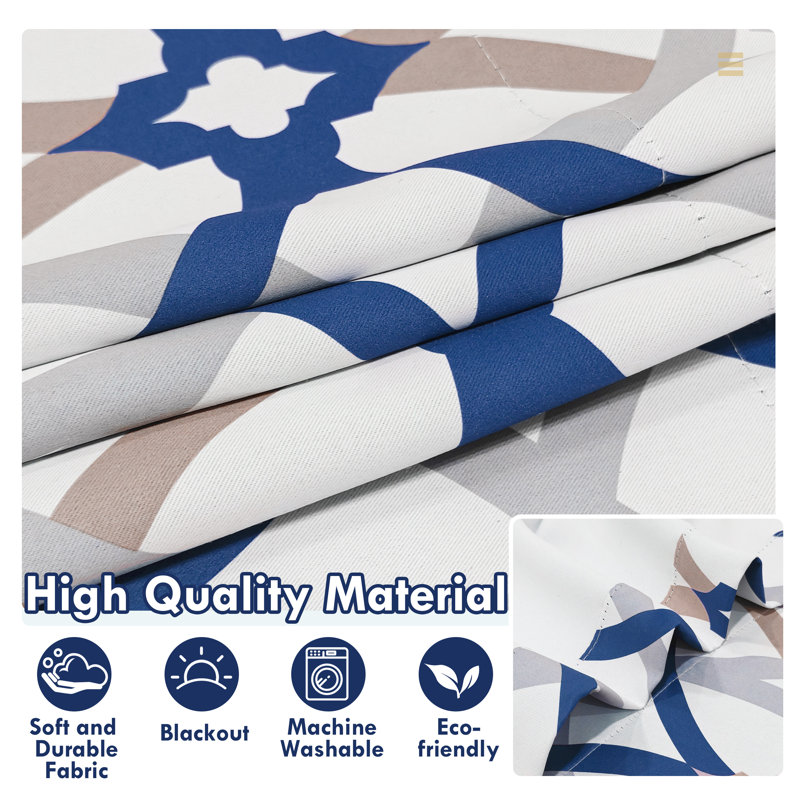 Jasso Geometric Pattern Blackout  Kitchen Valances for Windows Rod Pocket Single, Navy, 52" W x 18" L, Spiral Geometric