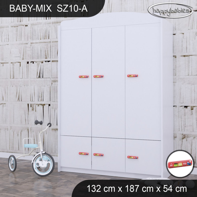 Baby 3 Door Wardrobe, Red/White