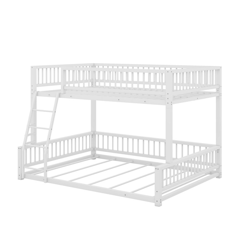 Structure de lit double superposé au-dessus de grand lit double avec échelle et garde-corps de sécurité, Blanc