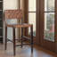 Solid Wood & Woven Pattern Cognac Leather Bar Stool - Handcrafted Modern Chair for Kitchen or Bar-601925720