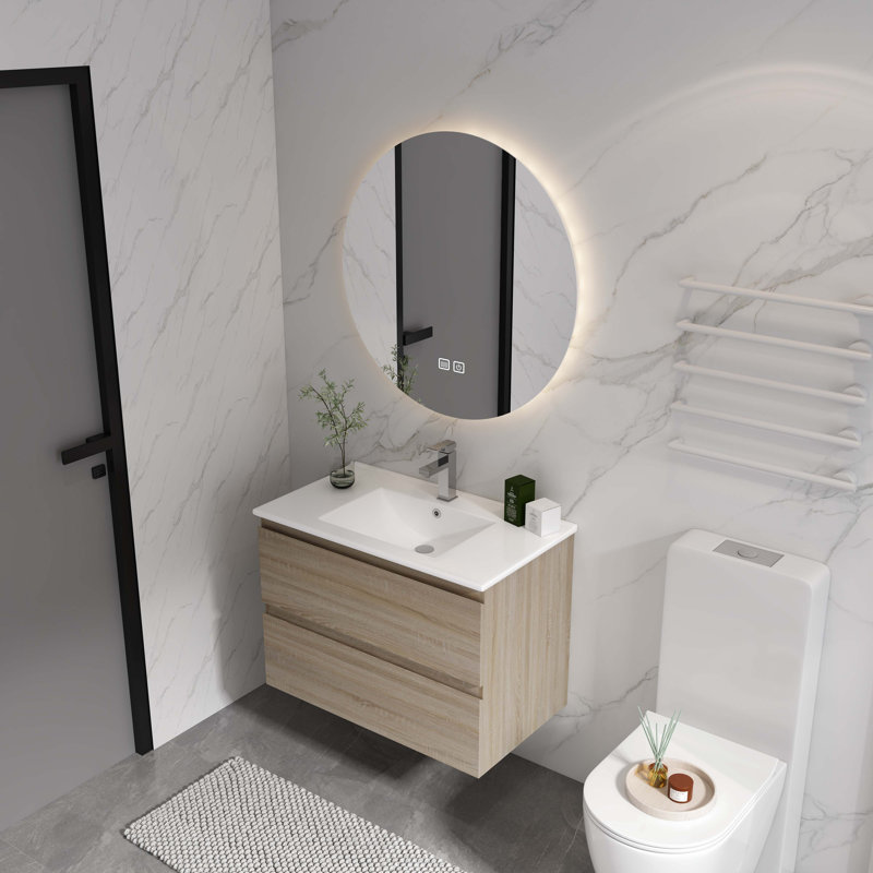 Ensemble de meuble-lavabo simple 30,00 po avec plateau Bogata, Chêne clair, Blanc