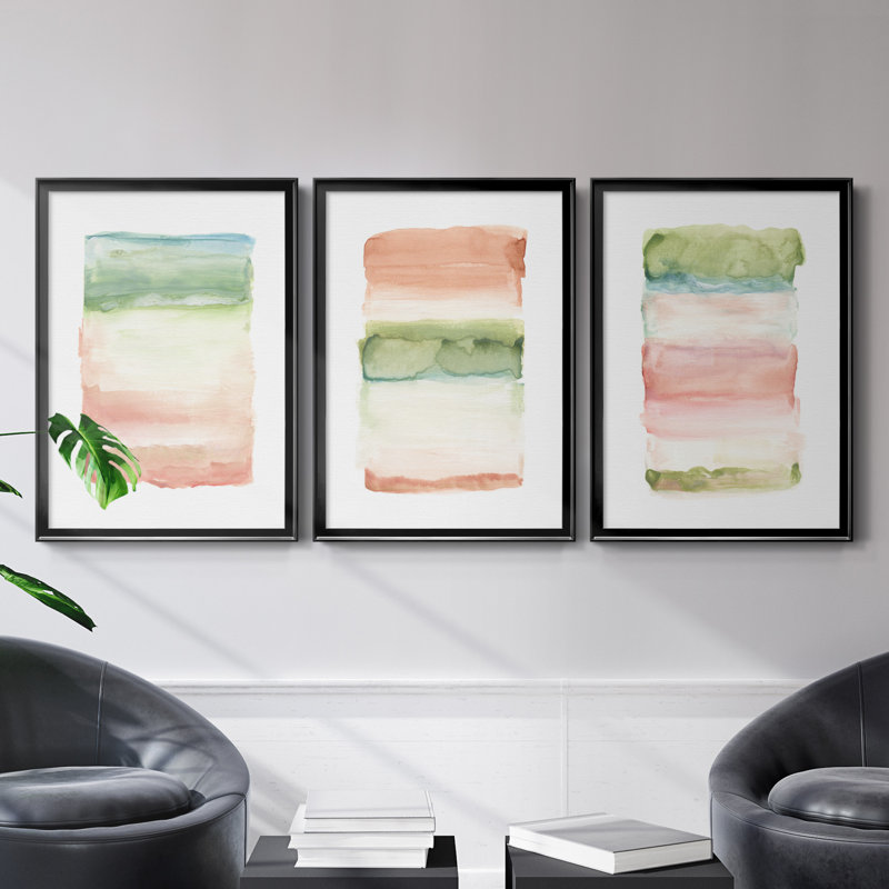 «Skye I», ensemble de 3 reproductions d'art, H 18,5 po x l 73,5 po x P 1,5 po, Toile avec cadre noir