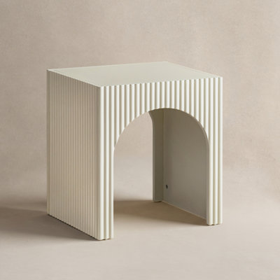 Claverton Modern White Wood End Table with Ribbed Curved Base