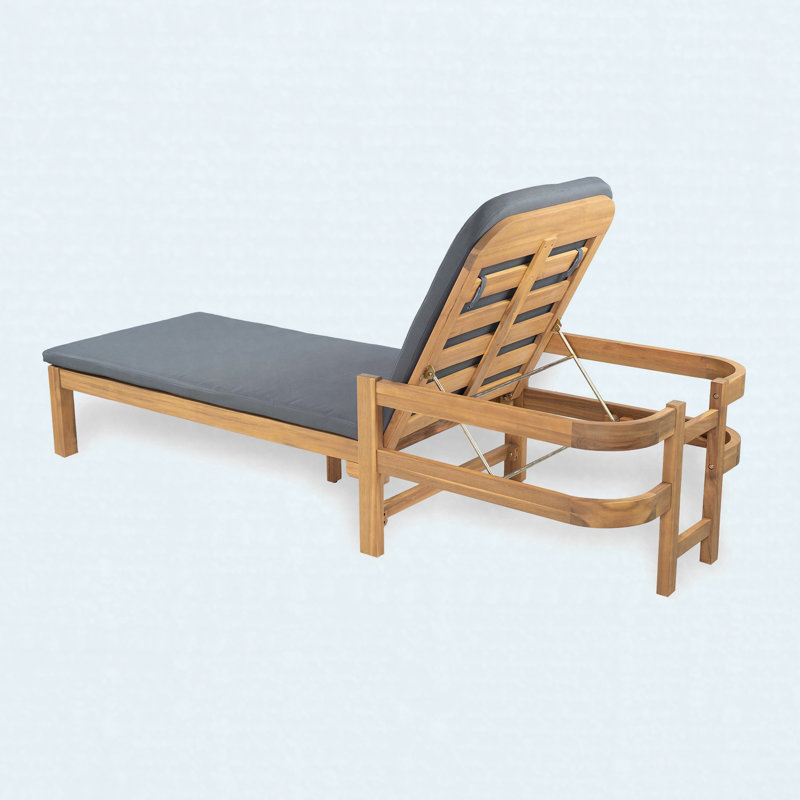 Outdoor Acacia Wood Chaise Lounge Paolo Adjustable Reclining Poolside Lawn Lounger with Weather-Resistant Cushion