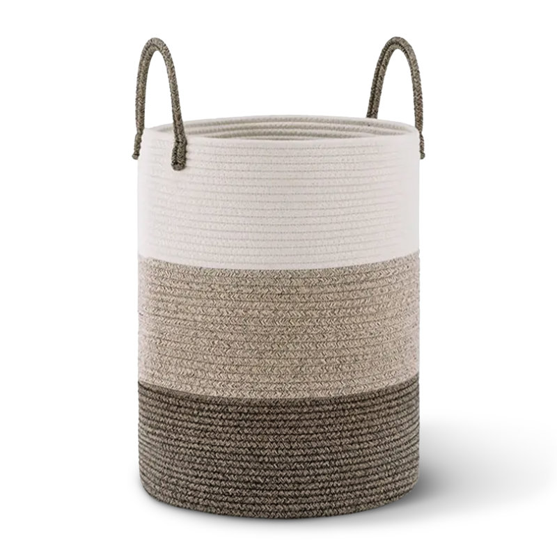 Grand panier à linge en coton tissé avec poignées , Tanné