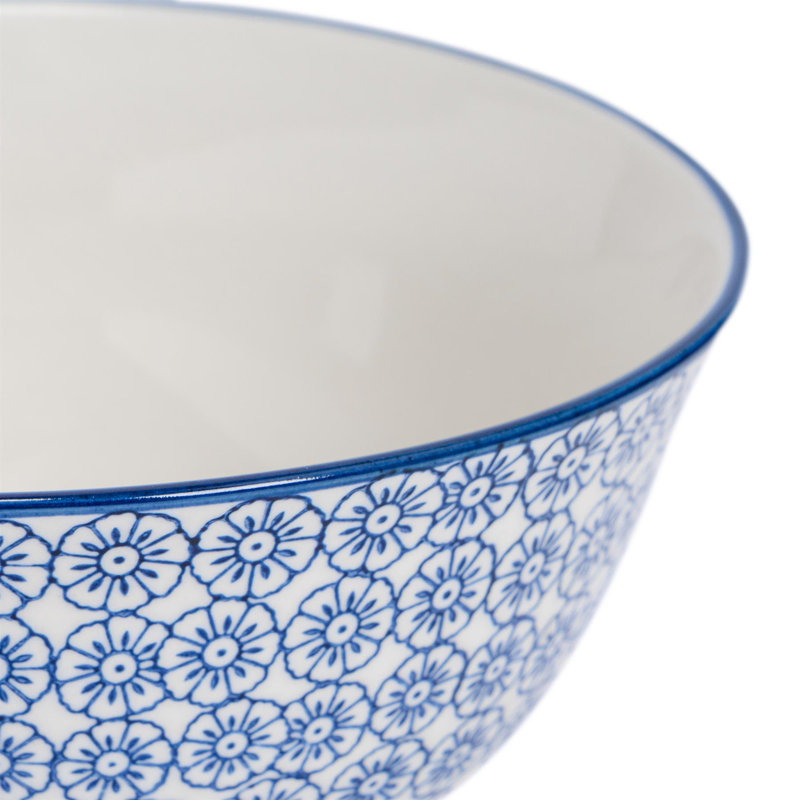 Nicola Spring Hand-Printed Cereal Bowls - 16cm - Navy - Pack of 6