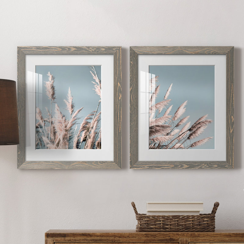 «Pretty Pampas I», ensemble de 2 reproductions de photos sur papier, H 20 po x l 17 po x P 1 po, Cadre en papier gris, Blanc