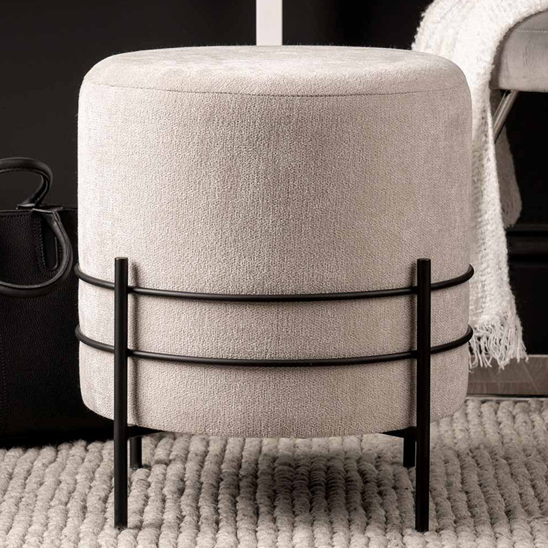 Cleofas Linen Ottoman for Bedroom Furniture, Modern Accent Stool with Iron Metal Legs