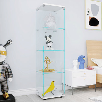 Vitrine en verre, vitrine avec 4 tablettes de rangement