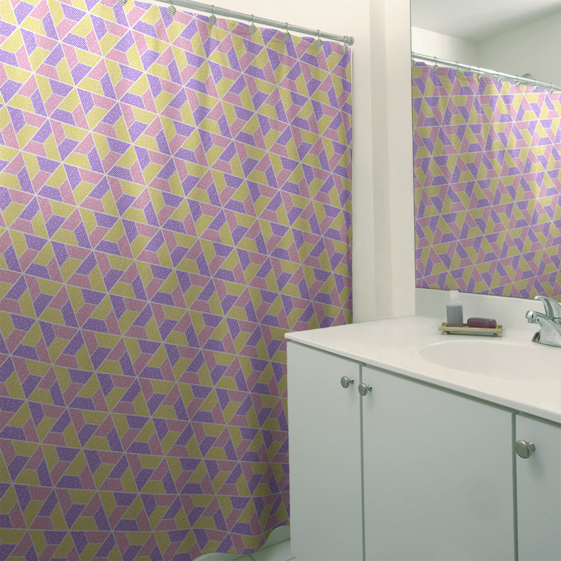 Rideau de douche simple trapézoïde, Jaune / mauve / rose