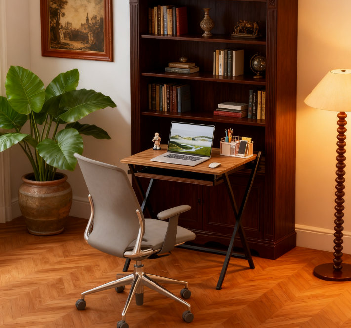 Bureau d'ordinateur pliable, avec tablette pour moniteur pour petit espace, bureau personnel, bureau, noyer, Naturel