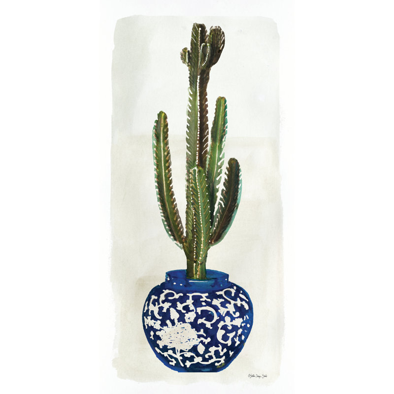 Blue Vase Cactus II - Painting Print, 46 cm H x 30 cm W, Wrapped Canvas