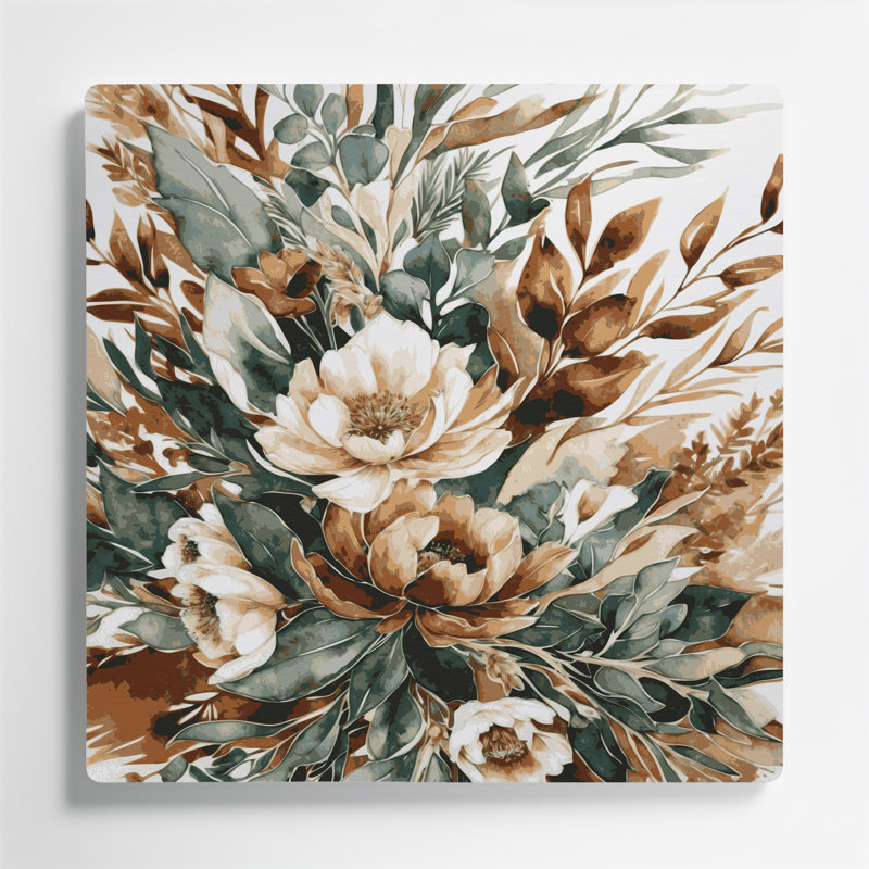 Aquarelle florale, art mural gris en métal 84, H 32 po x l 32 po