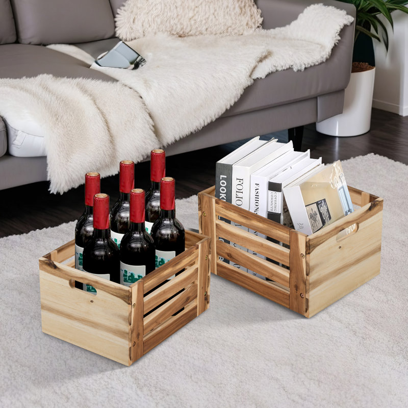 Millwood Pines Large Solid Wood Decorative Bin, Storage Crates,  Acacia Wood, Natural, Natural