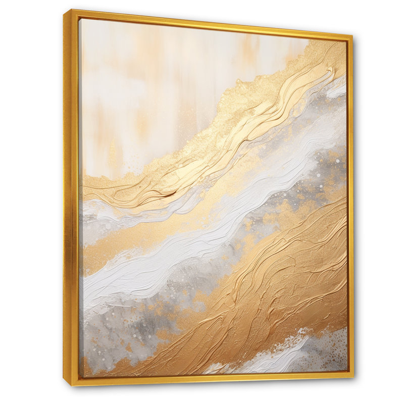 Or minimal et beige abstrait rivière V, Cadre flottant doré, 20" H x 12" W