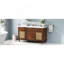 Meuble-lavabo de 60 po avec lavabo SMC, grande armoire de rangement moderne avec tiroirs à fermeture en douceur et portes en rotin, boutons en métal argenté et 5 pieds en pin, brun