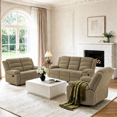 3-Piece Manual Reclining Living Room Set with Loveseat, Sofa and Recliner Chair