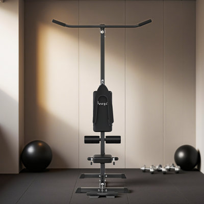 Lat Pull Down Machine Cable Station with Flip-Up Footplate, Black