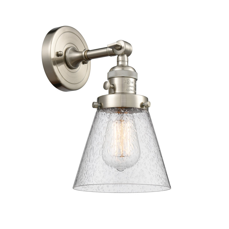 Applique murale 1 lumière Cone, Ampoule incandescente rétro 60 watts, Grainé, Or satiné