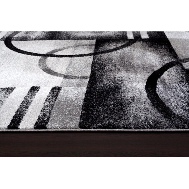 Tapis gris à motif abstrait Dossantos, Rectangle de 2 pi x 3 pi