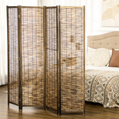 Paravent 4 panneaux, intimité portable 5,5 pi. Tissé à la main, bois et perméable à l'air pour les écrans d'intimité, diviseur. Tissé, chambre à coucher flexible