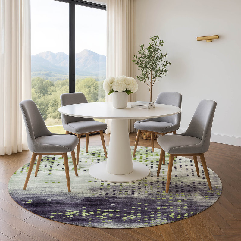 Premium Machine Washable Geometric Rug, Round 8'