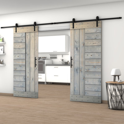 84'' Solid Wood Paneled Painted without Installation Hardware Kit Barn Door