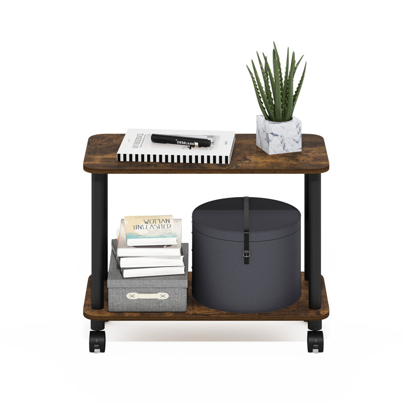 Creekside Modern Rectangle End Table, Side Table with Casters, Amber Pine/Black