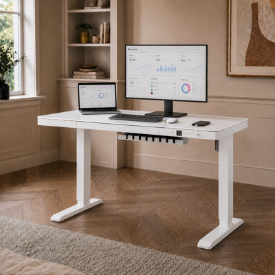 Adjustable Height Glass Steel Desk