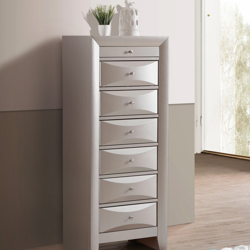 Commode pour femme 7 tiroirs Marilla G1503-LC, argent, Champagne